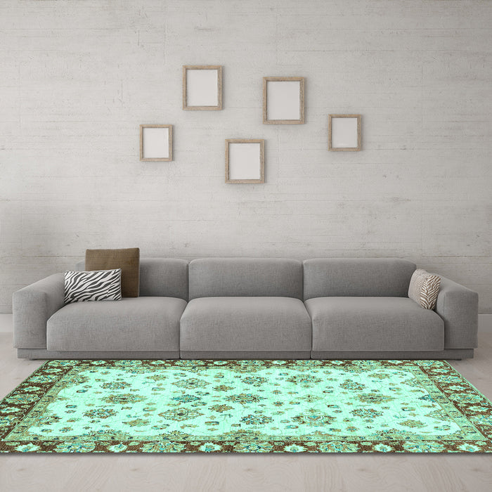 Machine Washable Abstract Turquoise Modern Area Rugs in a Living Room,, wshabs3539turq