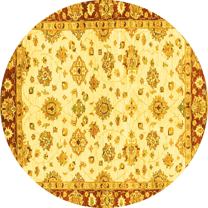 Round Abstract Yellow Modern Rug, abs3539yw