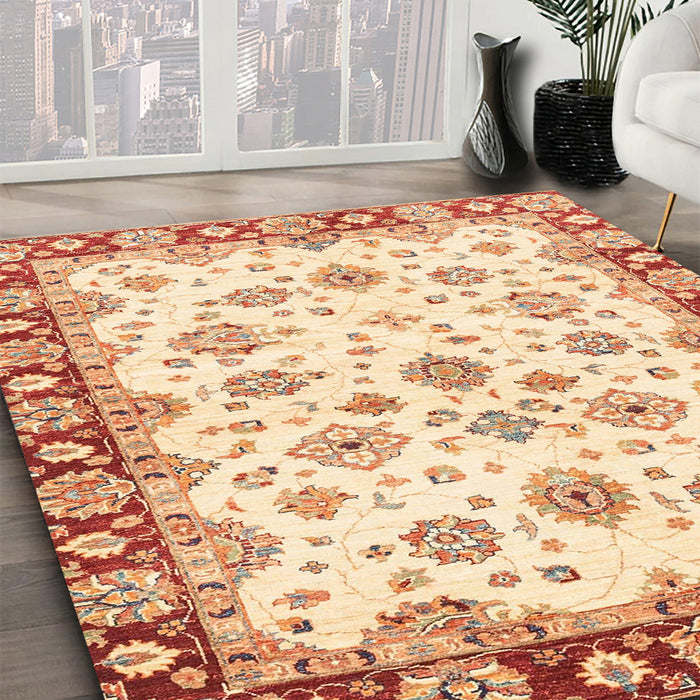 Machine Washable Abstract Sun Yellow Rug in a Family Room, wshabs3539