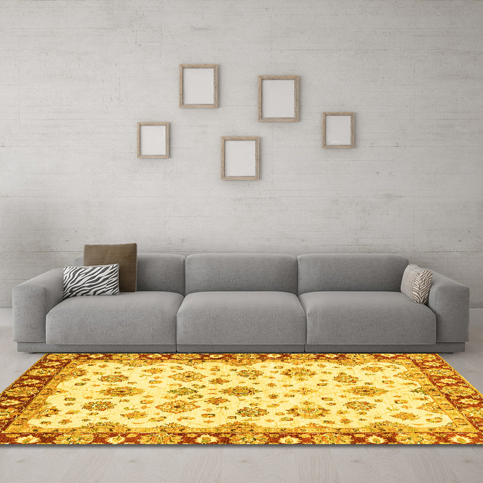 Machine Washable Abstract Yellow Modern Rug in a Living Room, wshabs3539yw