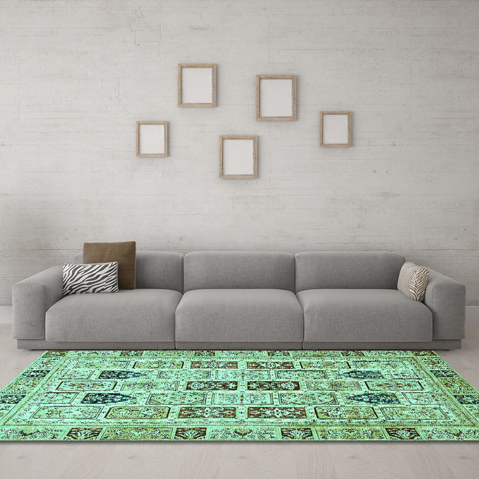 Machine Washable Abstract Turquoise Modern Area Rugs in a Living Room,, wshabs353turq