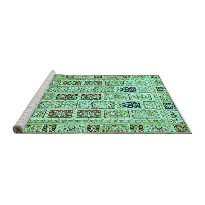 Sideview of Machine Washable Abstract Turquoise Modern Area Rugs, wshabs353turq