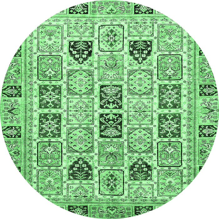 Round Machine Washable Abstract Emerald Green Modern Area Rugs, wshabs353emgrn