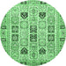 Round Machine Washable Abstract Emerald Green Modern Area Rugs, wshabs353emgrn