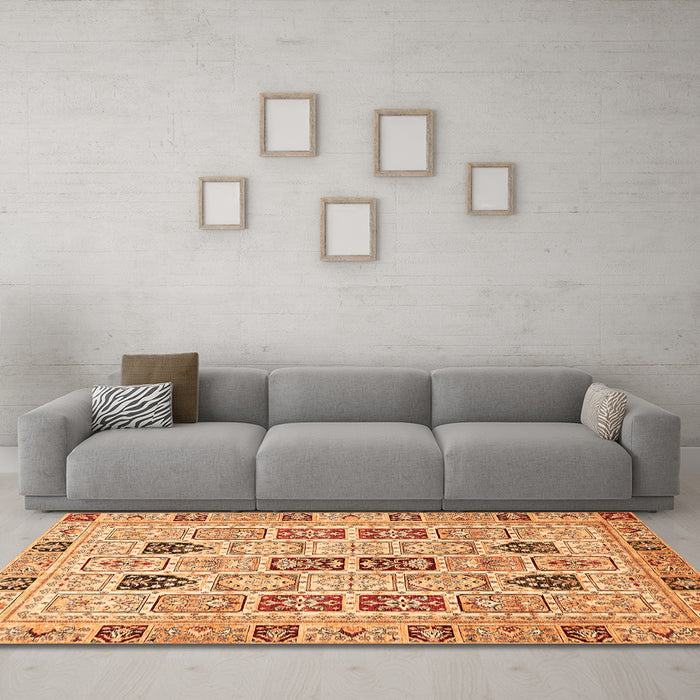 Machine Washable Abstract Orange Modern Area Rugs in a Living Room, wshabs353org