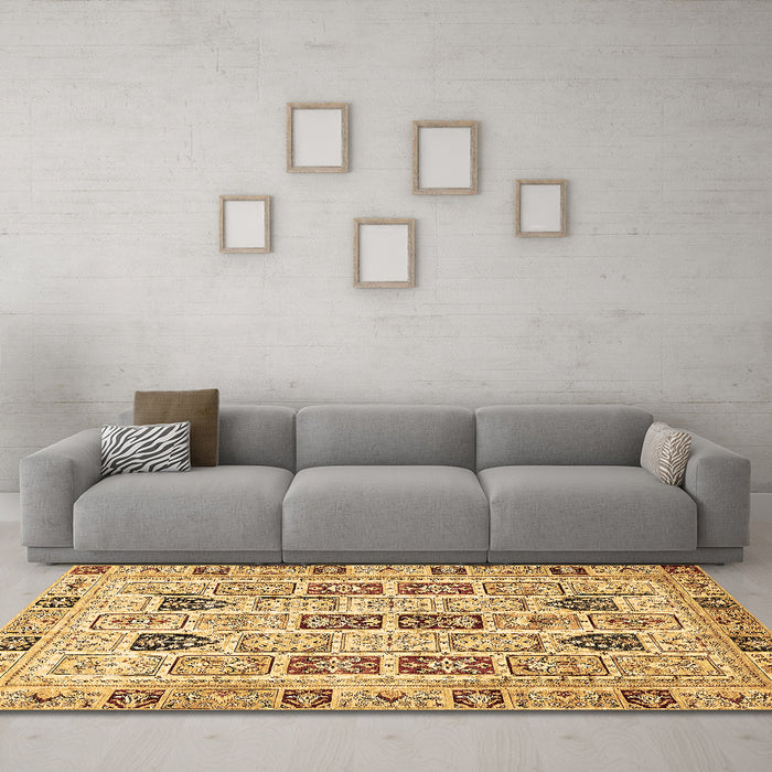 Machine Washable Abstract Brown Modern Rug in a Living Room,, wshabs353brn