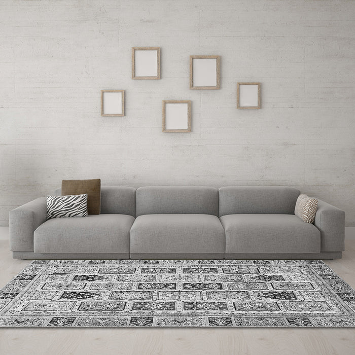 Machine Washable Abstract Gray Modern Rug in a Living Room,, wshabs353gry