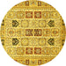 Round Abstract Yellow Modern Rug, abs353yw