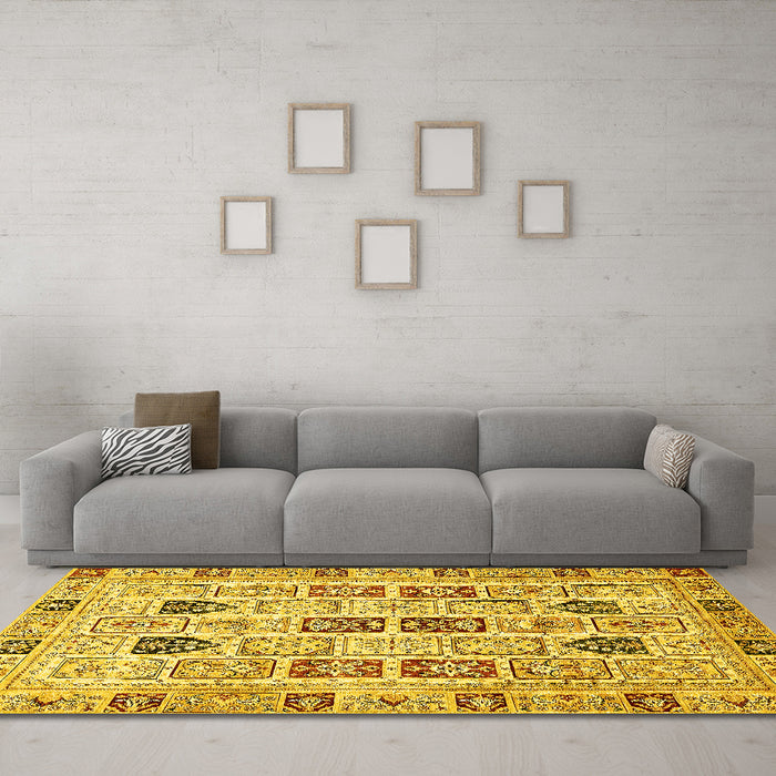 Machine Washable Abstract Yellow Modern Rug in a Living Room, wshabs353yw