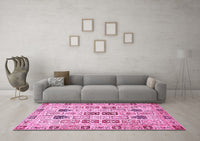 Machine Washable Abstract Pink Modern Rug, wshabs353pnk