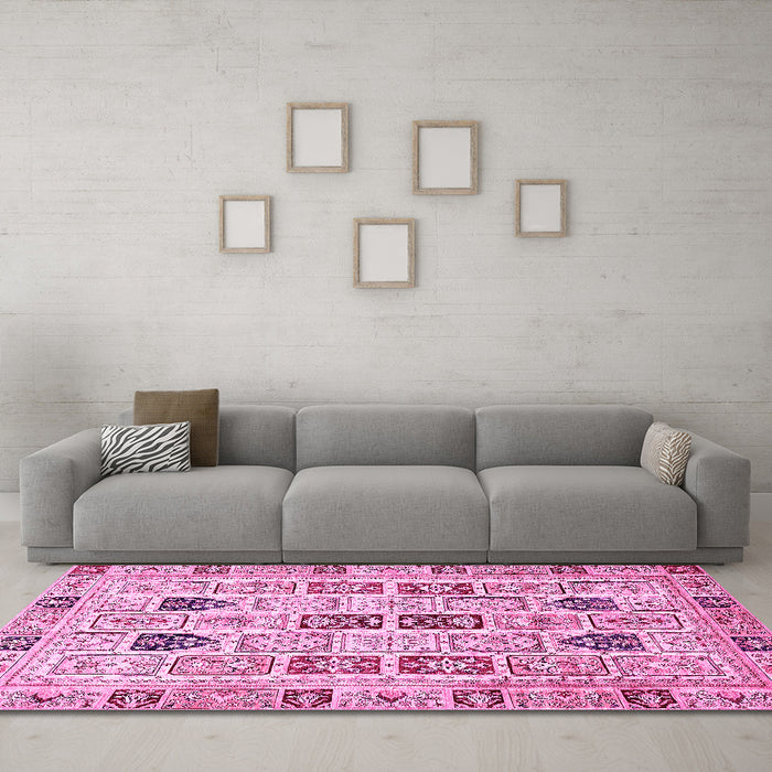 Machine Washable Abstract Pink Modern Rug in a Living Room, wshabs353pnk