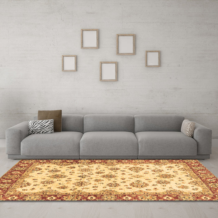 Machine Washable Abstract Brown Modern Rug in a Living Room,, wshabs3540brn