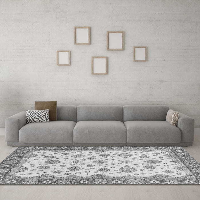 Machine Washable Abstract Gray Modern Rug in a Living Room,, wshabs3540gry