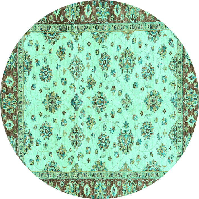Round Machine Washable Abstract Turquoise Modern Area Rugs, wshabs3540turq