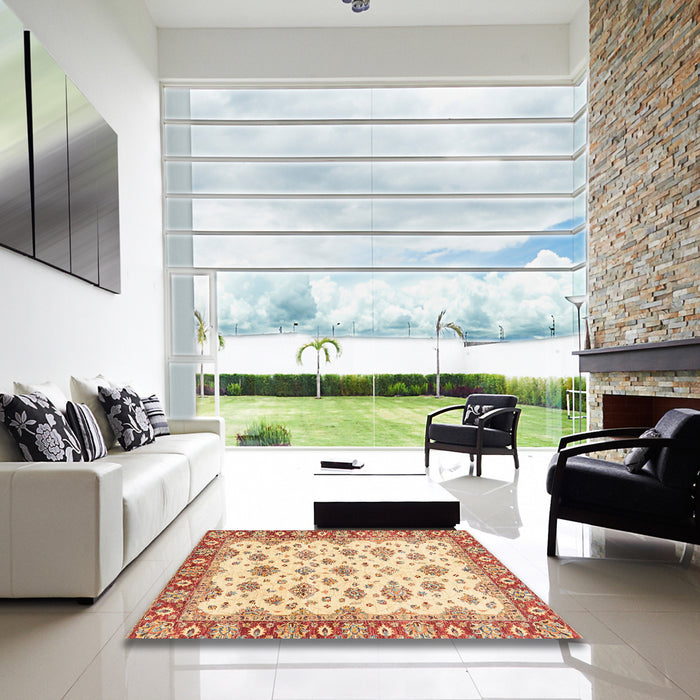 Square Abstract Chocolate Brown Modern Rug in a Living Room, abs3540