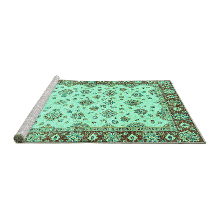Sideview of Machine Washable Abstract Turquoise Modern Area Rugs, wshabs3540turq