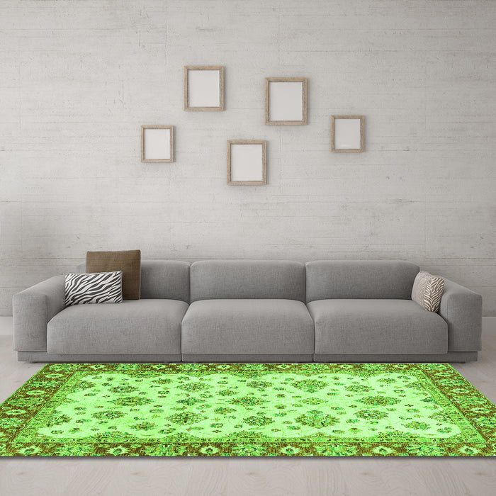 Machine Washable Abstract Green Modern Area Rugs in a Living Room,, wshabs3540grn