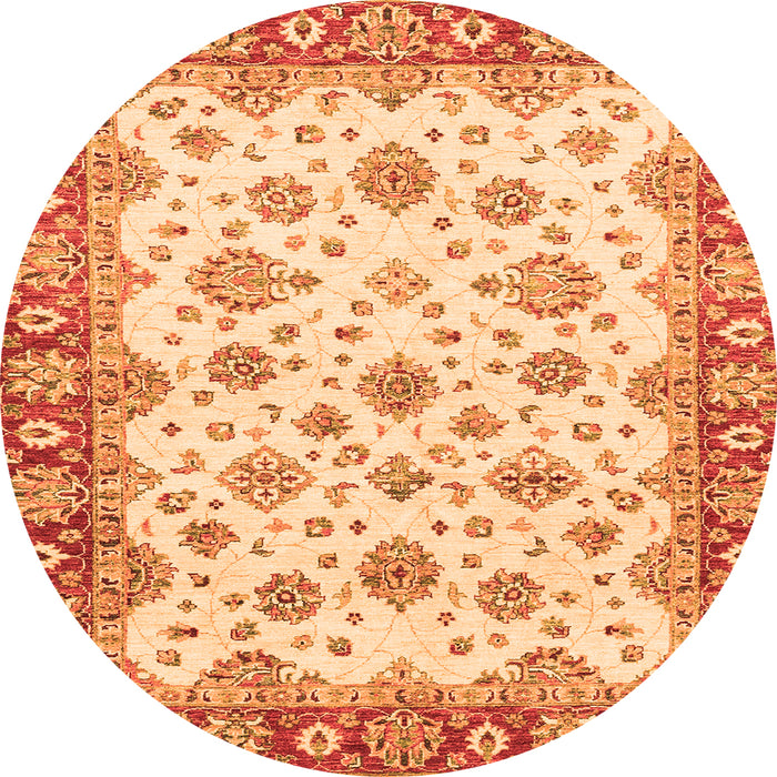 Round Machine Washable Abstract Orange Modern Area Rugs, wshabs3540org