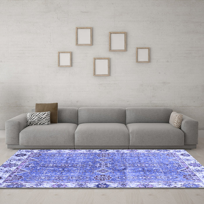 Machine Washable Oriental Blue Traditional Rug in a Living Room, wshabs3541blu