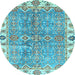 Round Machine Washable Oriental Light Blue Traditional Rug, wshabs3541lblu