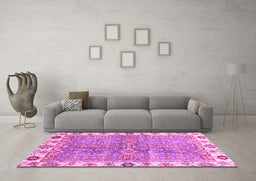 Machine Washable Oriental Pink Traditional Rug in a Living Room, wshabs3541pnk