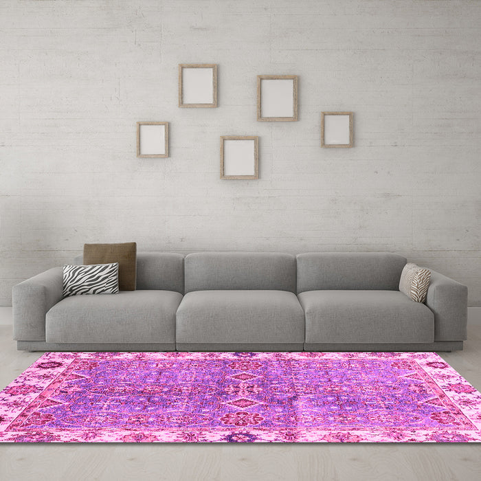 Machine Washable Oriental Pink Traditional Rug in a Living Room, wshabs3541pnk