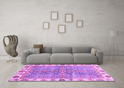 Machine Washable Oriental Purple Traditional Area Rugs in a Living Room, wshabs3541pur