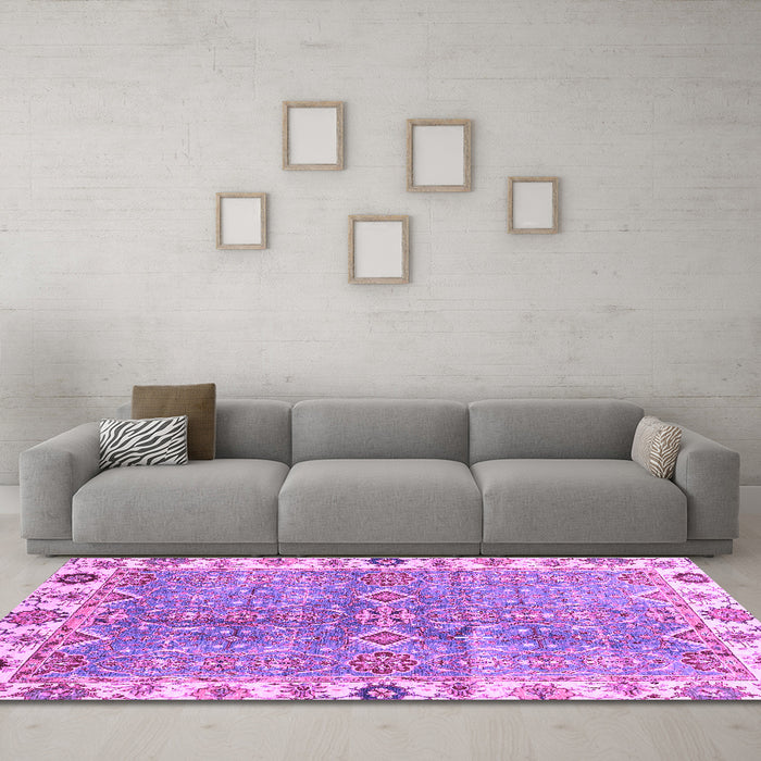 Machine Washable Oriental Purple Traditional Area Rugs in a Living Room, wshabs3541pur