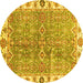 Round Oriental Yellow Traditional Rug, abs3541yw