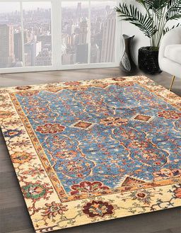Abstract Tan Brown Oriental Rug in Family Room, abs3541