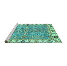 Sideview of Machine Washable Oriental Turquoise Traditional Area Rugs, wshabs3541turq