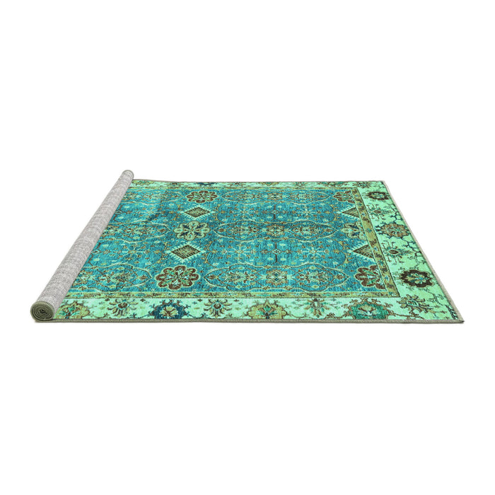Sideview of Machine Washable Oriental Turquoise Traditional Area Rugs, wshabs3541turq