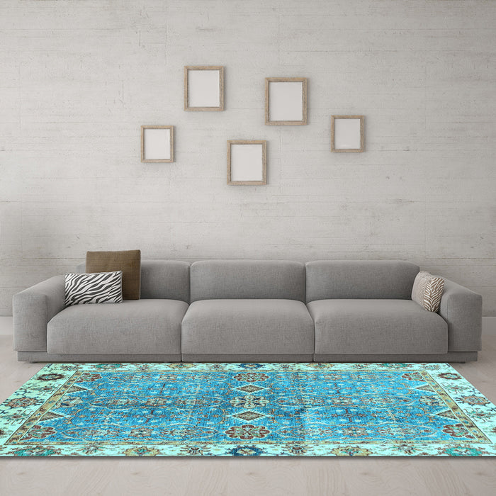 Machine Washable Oriental Light Blue Traditional Rug in a Living Room, wshabs3541lblu