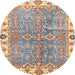 Round Abstract Tan Brown Oriental Rug, abs3541