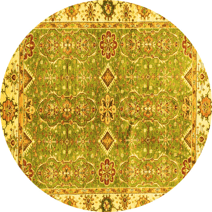 Round Machine Washable Oriental Yellow Traditional Rug, wshabs3541yw