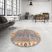 Round Abstract Tan Brown Oriental Rug in a Office, abs3541