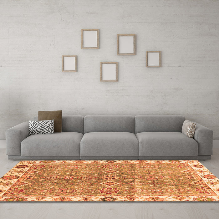 Machine Washable Oriental Orange Traditional Area Rugs in a Living Room, wshabs3541org