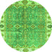 Round Machine Washable Oriental Green Traditional Area Rugs, wshabs3541grn