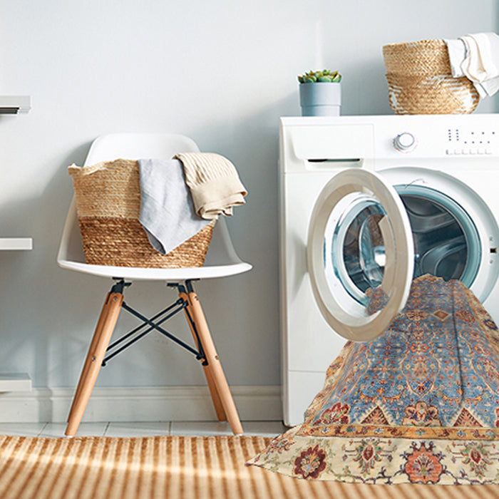 Machine Washable Abstract Tan Brown Rug in a Washing Machine, wshabs3541