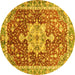 Round Machine Washable Abstract Yellow Modern Rug, wshabs3542yw