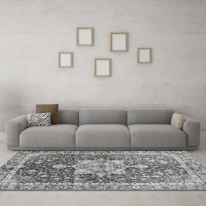 Machine Washable Abstract Gray Modern Rug in a Living Room,, wshabs3542gry