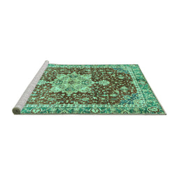Sideview of Machine Washable Abstract Turquoise Modern Area Rugs, wshabs3542turq