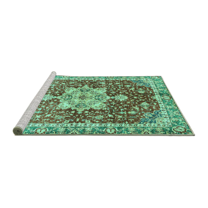 Sideview of Machine Washable Abstract Turquoise Modern Area Rugs, wshabs3542turq