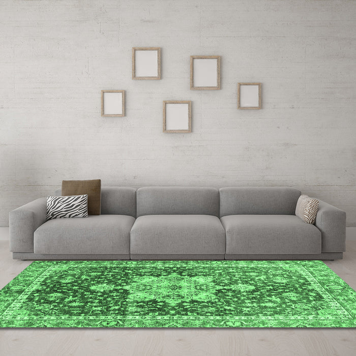 Machine Washable Abstract Emerald Green Modern Area Rugs in a Living Room,, wshabs3542emgrn