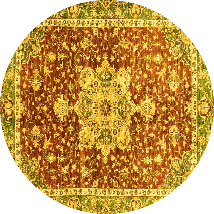 Round Abstract Yellow Modern Rug, abs3542yw