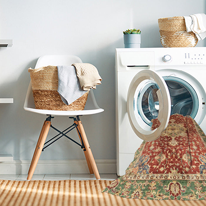 Machine Washable Abstract Red Rug in a Washing Machine, wshabs3542