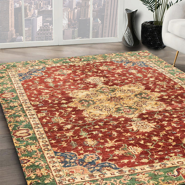 Abstract Red Modern Rug in Family Room, abs3542