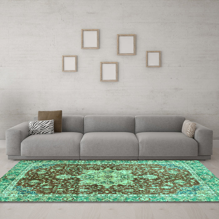 Machine Washable Abstract Turquoise Modern Area Rugs in a Living Room,, wshabs3542turq