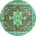 Round Machine Washable Abstract Turquoise Modern Area Rugs, wshabs3542turq