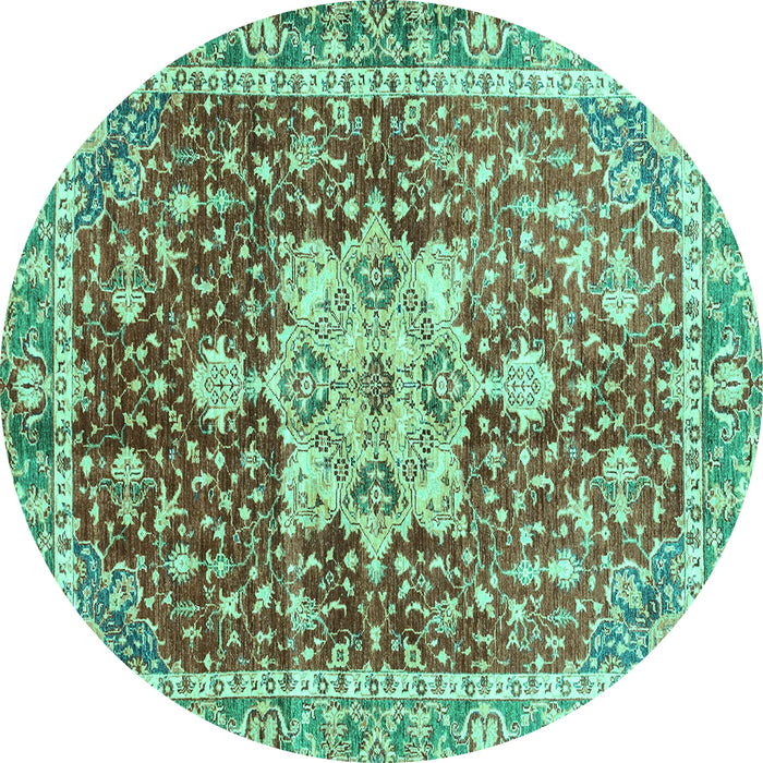 Round Abstract Turquoise Modern Rug, abs3542turq